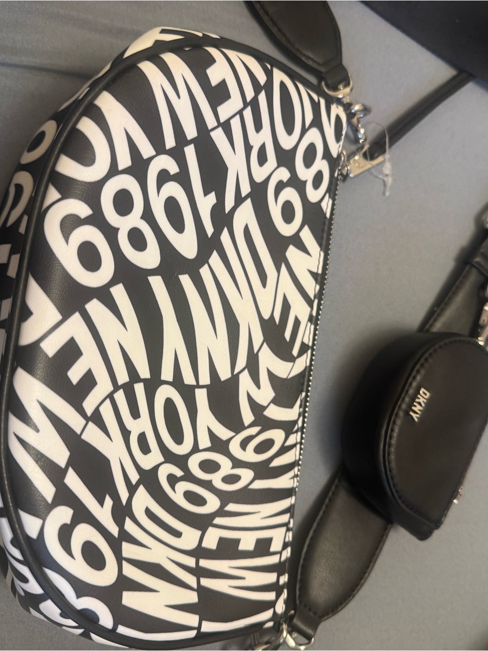 DKNY Black & White Logo Print Crossbody Bag with Coin Pouch
